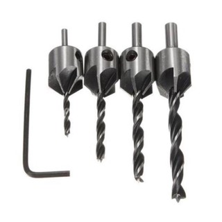 ดอกสว่าน 4 ชิ้น HSS Countersink Drill Bit Set Screw Woodworking 3-6mm