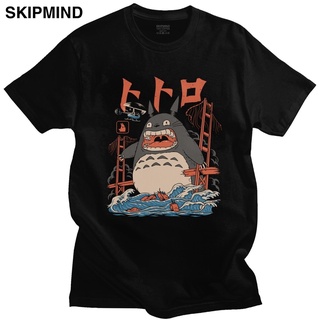 T-shirt  เสื้อยืดแขนสั้น ผ้าฝ้าย 100% พิมพ์ลายอนิเมะ Miyazaki Hayao Totoro Attack สําหรับผู้ชายS-5XL