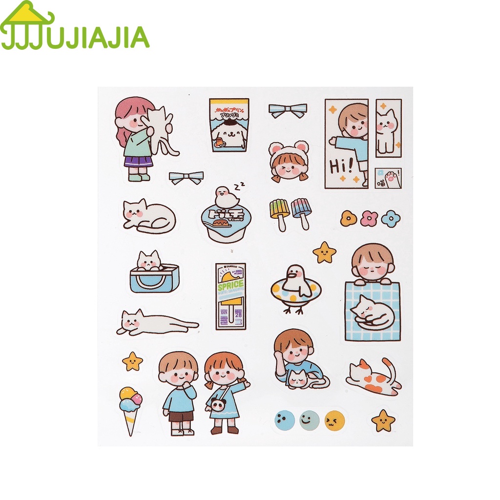 JUJIAJIA 1PC สาวการ์ตูนKawaiiสติ๊กเกอร์ตกแต่งสมุดภาพป้ายบัญชี Handaccount สติ๊กเกอร์ตกแต่งเคสโทรศัพท์เกาหลีน่ารัก