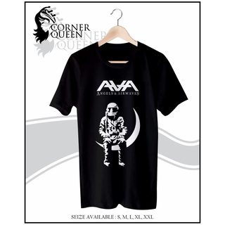 [100% Cotton] เสื้อยืดลําลอง ผ้าฝ้าย 100% แขนสั้น พิมพ์ลายโลโก้ Ava ASTRONAUT ANGEL AND AIRWAVES - CORNERQUEEN สีดํา พลั