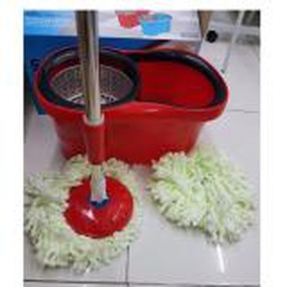 Spin MOP 360ไม้ถูพื้น ผ้าไมโครไฟเบอร์พร้อมถังปั่นทำความสะอาดสแตนเลส 360 องศา พร้อมผ้าถูไมโครไฟเบอร์2 ผืน สีแดง