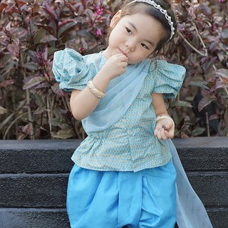 ชุดไทยเด็ก ชุดเด็กผู้หญิง ชุดโจงกระเบนเด็ก รุ่น SK2102 สีฟ้า