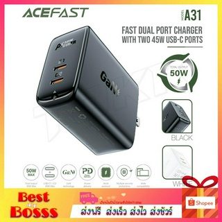 Acefast รุ่น A31 หัวชาร์จ ชาร์จเร็ว ไทป์ซี 2ช่อง Fast Charge Wall Charger A31 GaN PD50W (2xUSB-C) US Dual USB-C 45W