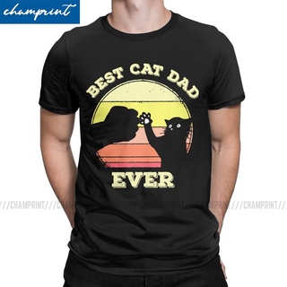 เสื้อยืดแขนสั้น พิมพ์ลาย Best Cat Dad Ever Fist Bump Funny Cat Lover เหมาะกับของขวัญ สําหรับผู้ชายSize S-5XL