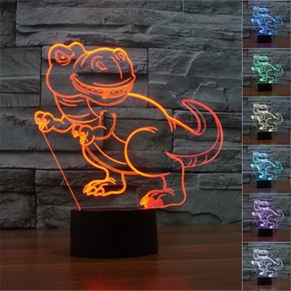 โคมไฟตั้งโต๊ะ LED รูปไดโนเสาร์ 3D ไล่โทนสี 7 สี ชาร์จ USB