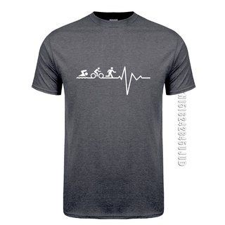 T-shirt  เสื้อยืดคอกลม ผ้าฝ้าย พิมพ์ลาย heartbeat triathlon แฟชั่นฤดูร้อน สําหรับผู้ชายS-5XL