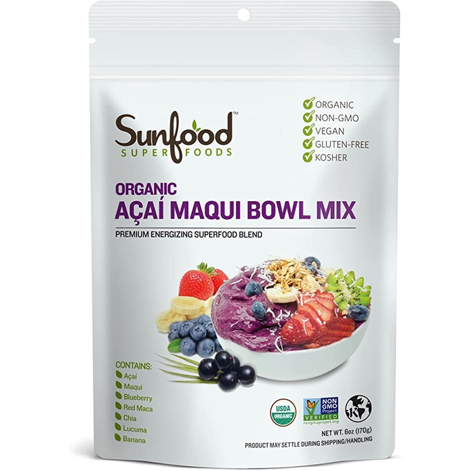 ผงอาซาอิเบอร์รี่ Sunfood Superfoods Acai Maqui Bowl Mix Powder นำเข้าจากอเมริกา ออร์แกนิกเพื่อสุขภาพ