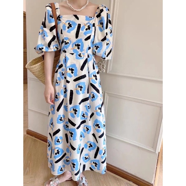 pizza outfit เดรสเกาหลี ลายดอกไม้ ผ้า cotton เนื้อดี