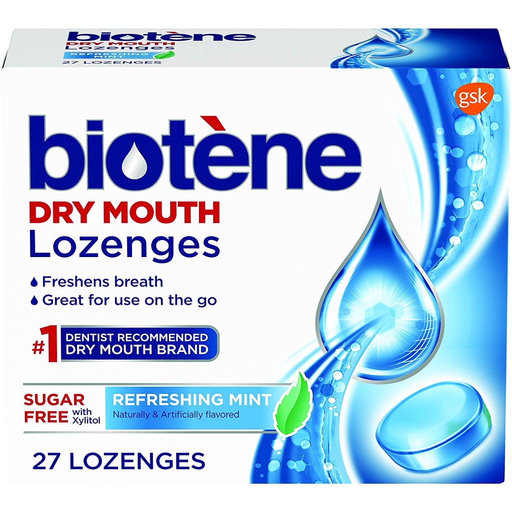 Biotene lozenges ลูกอมชุ่มปาก สำหรับท่านที่ปากแห้งน้ำลายน้อย กล่องบรรจุ 27 เม็ด