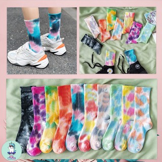 [พร้อมส่ง] ถุงเท้าข้อยาว สีมัดย้อม