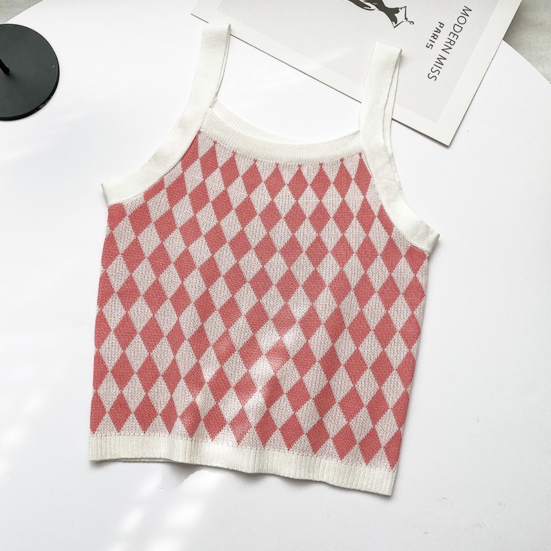 SHOP_MKL🌿เสื้อสายเดี่ยวไหมพรมลายตาราง ผ้านิ่มใส่สบาย#32075 - รูปที่ 2