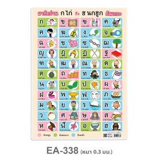 แบบหัดอ่าน ก ไก่-ฮ นกฮูก ขนาด A4 #EA-338 พลาสติก PP (จำนวน 1 ชิ้น) สื่อการเรียนรู้ สื่อการเรียนการสอน