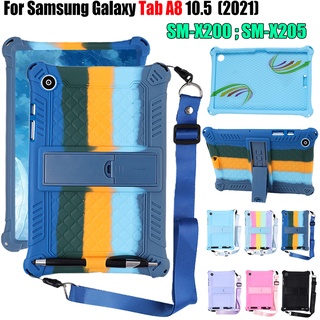 เคสแท็บเล็ต ซิลิโคนนิ่ม กันกระแทก พร้อมสายคล้อง และสไตลัส สีรุ้ง สําหรับ Samsung Galaxy Tab A8 10.5 (2021) 2022 Wi-Fi SM-X200 LTE SM-X205 TAP