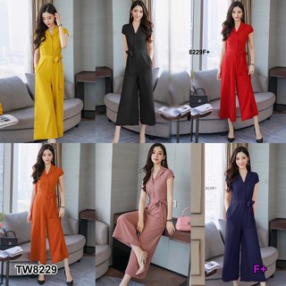 Jumpsuit จั้มสูทคอปกแขนกุด ขายาว 6 ส่วน เนื้อผ้าซาร่าโทนสีพื้น เรียบๆ แต่หรู ติดกระดุมอก มาพร้อมสายผุกเอว เ