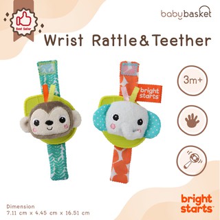 Bright Starts Wrist Rattle Teether Monkey &amp; Elephant สายรัดข้อมือ ของเล่นเด็กเสริมพัฒนาการ