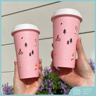 Normally แก้วน้ำพลาสติก พร้อมฝาปิดยกดื่ม พกพาสะดวก ทนความร้อนได้ Reusable Cup สไตล์เกาหลี