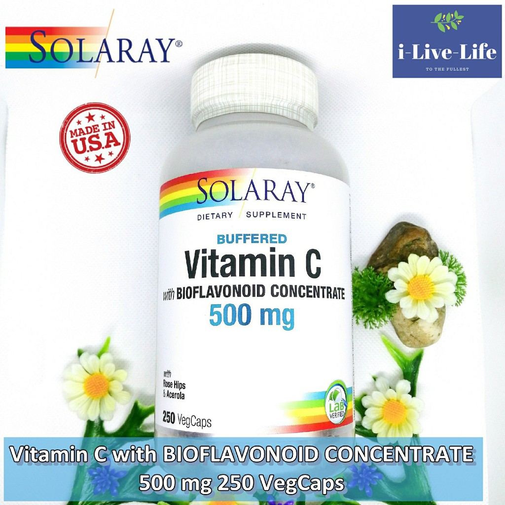 วิตามินซี สูตรบัฟเฟอร์ Buffered Vitamin C with Bioflavonoid Concentrate 500 mg 250 VegCaps - Solaray