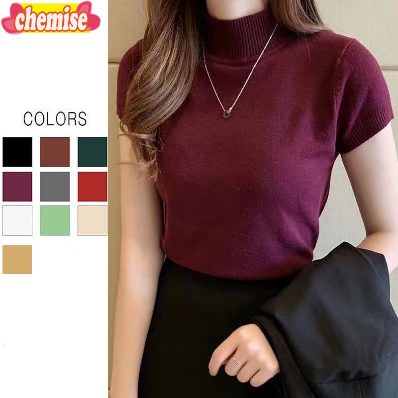 Chemisegrace 473 พร้อมส่ง เสื้อไหมพรมคอเต่า คาร์ดิแกนไหมพรม ผ้าไหมพรมยืด 9สี