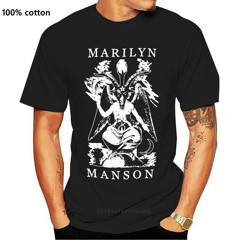 เสื้อยืดแขนสั้น ผ้าฝ้าย 100% พิมพ์ลาย Marilyn Manson Bigger Than Satan Baphomet Eliphas สีดํา แฟชั่นฤดูร้อน