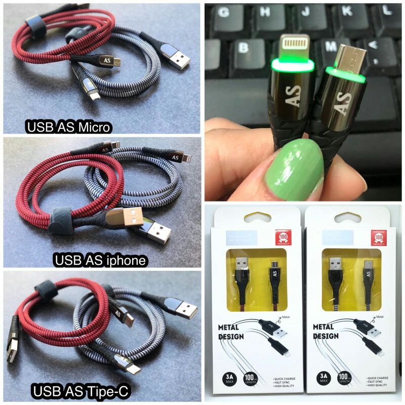 สายชาร์จไนลอน เป็น usb เป็น Lightning พร้อมไฟ