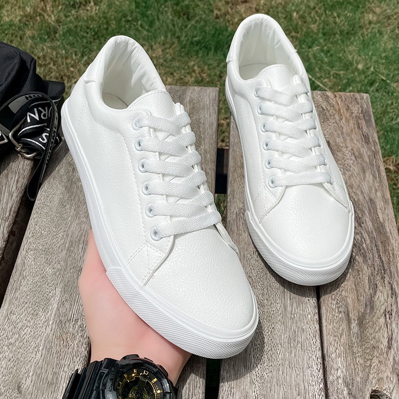 (พร้อมส่ง ) รองเท้าผ้าใบหนังนิ่มสีขาว unisex ไซส์ 35-44 ใส่ได้ทั้งผู้ชายและผู้หญิง | P150
