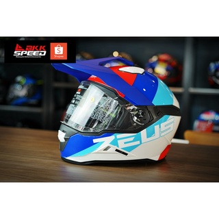 ZEUS 913 BF Pearl White Blue หมวก Sport Adventure Touring สามารถถอด peak เข้าออกได้ มีแว่น 2 ชั้น