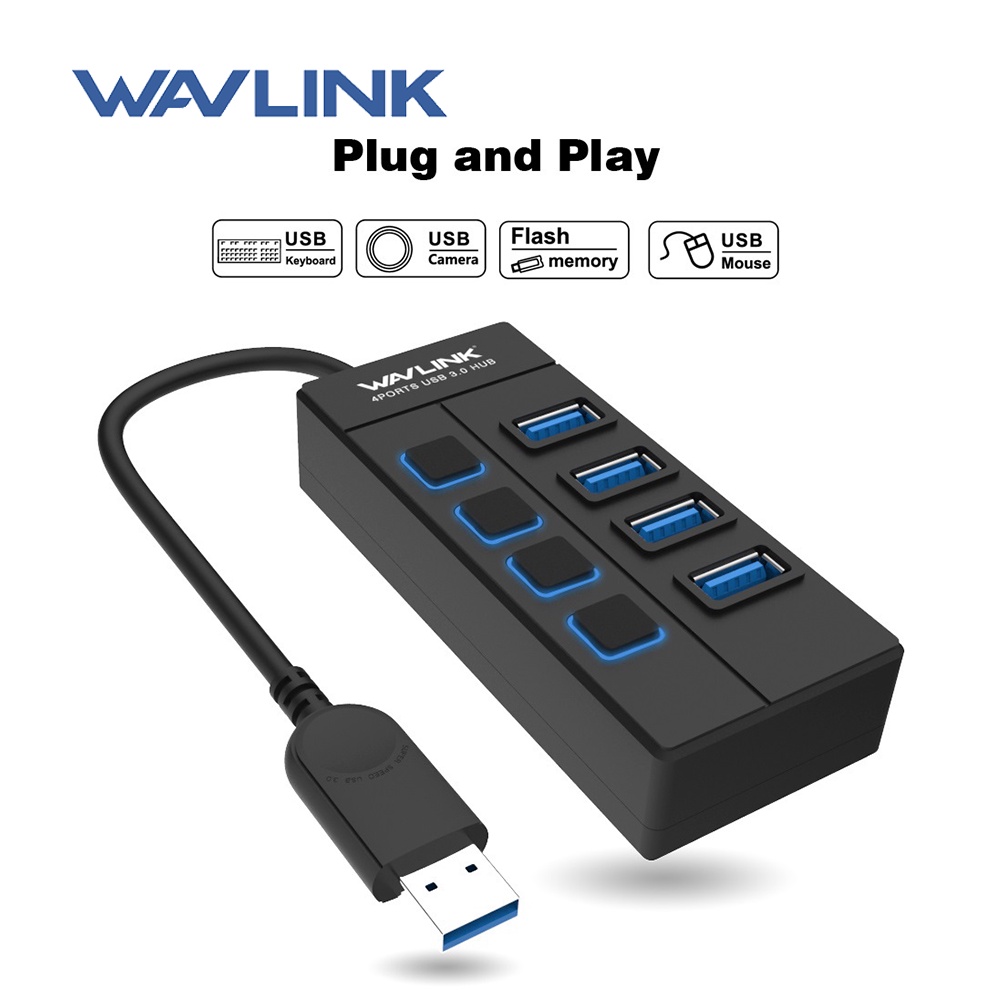 Wavlink ฮับ USB 3.0 4 พอร์ตสําหรับแล็ปท็อปและพีซี