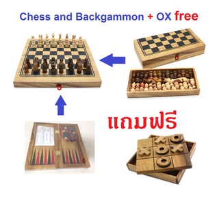 ของเล่นไม้ 3 in 1 + OX หมากรุกสากล หมากฮอล แบ็คแกมม่อน โอเอ็กซ์ ของเล่นไม้ เกมไม้ น้องฝางของเล่นไม้ nongfang wooden toy