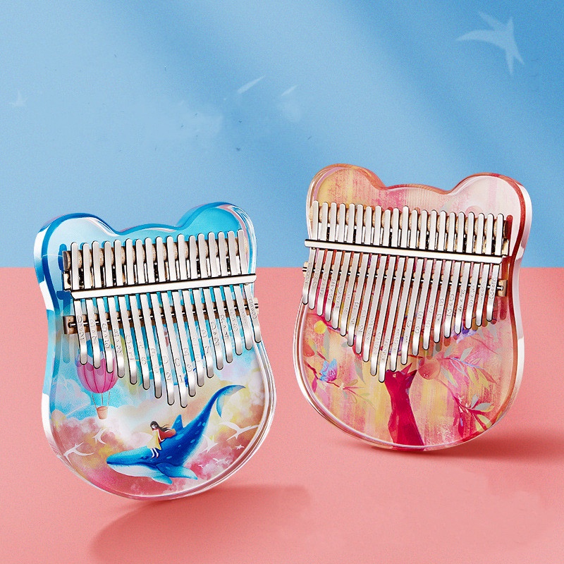 CRYSTAL PRINTED 🐻KALIMBA 🐻17/21 keys เปียโนนิ้วหัวแม่มือ คีย์ พร้อมกล่องเคส ทาสี เครื่องดนตรีเปียโนน