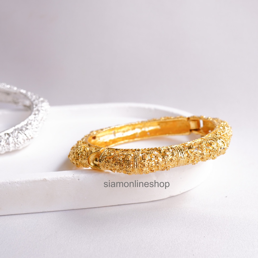 กำไลข้อมือแกะสลัก รูปหกเหลี่ยม (เลือกสีได้ สีทอง สีเงิน รูปที่ 5