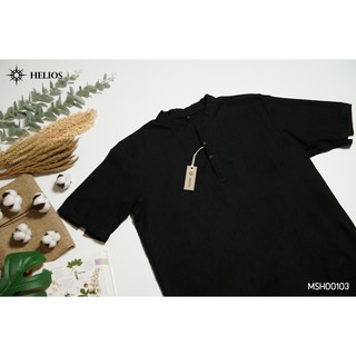 เสื้อแขนสั้นลำลองใส่สบาย สีดำ กระดุมสั้น Mens comfy wear mandarin collar shirt short sleeve