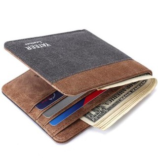 New Mens Short Wallet Creative Canvas Pocket Wallet - Grey Coffee- intl