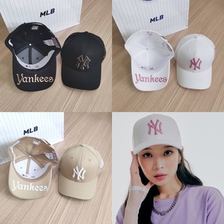 ✨ของแท้ 100%✨ MLB diamond logo patch ball cap หมวกสีดำ ปักตกแต่งด้านข้าง ใต้ปีกปัก yankees สีทอง