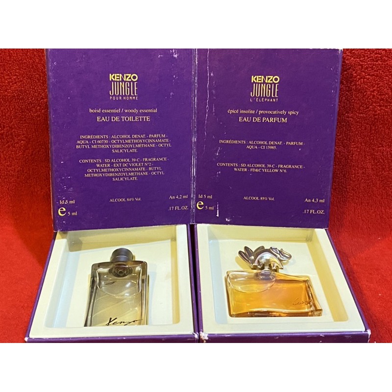 Vintage Original Kenzo Jungle L'Elephant Eau de Parfum and Jungle Pour Homme Miniature Bottle 5 ml.