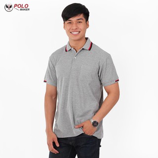 ℗┋POLOMAKER เสื้อโปโล Kaneko TK PC108 สีเทา มีขลิบปกขาวแดง (Male)เสื้อเชิ้ตผู้ชายเสื้อโปโล🎁🎀✨🎗