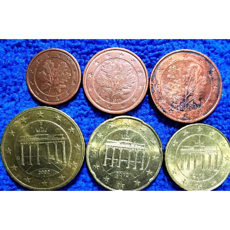 เหรียญ​ต่างประเทศ​ เยอรมัน​ Germany, ชุด​ ยูโร​ 1,2,5,10,20,50 Euro​ Cent, ใช้แล้ว, #​285