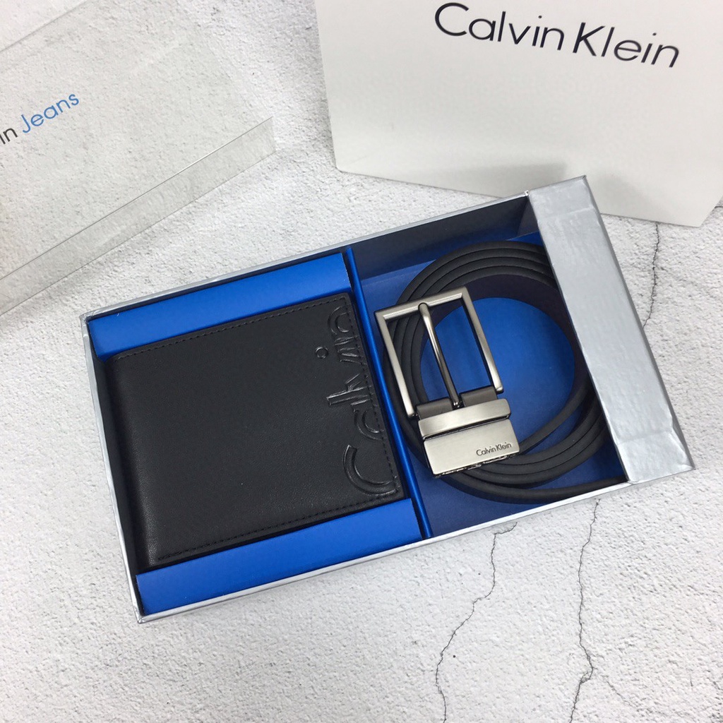 [ลดราคา] เข็มขัด Calvin Klein + กระเป๋าสตางค์ ชุดกล่องของขวัญเข็มขัดกระเป๋าสตางค์ผู้ชาย