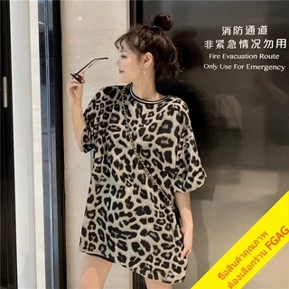 พร้อมส่ง เสื้อครอปแขนสั้น ลายเสือ oversize สตรีท เสื้อผ้าแฟชั่นเกาหลีน่ารัก เสื้อยืดโอเวอร์ไซส์ผู้หญิง เนื้อผ้าดี