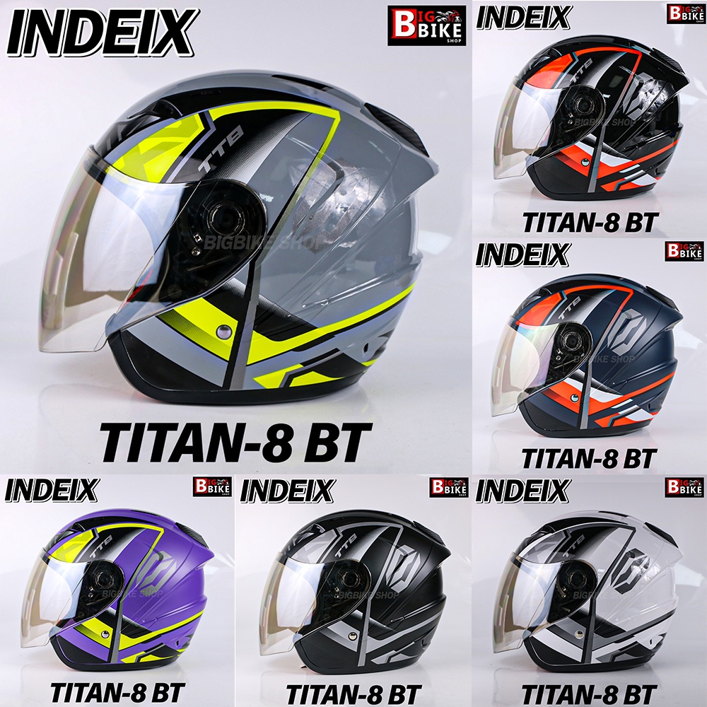 หมวกกันน็อค INDEX TITAN-8 BT รุ่นใหม่ล่าสุด มีหลุมติดตั้งลำโพง Bluetooth นวมถอดซักได้ มีไซส์ให้เลือก M/ L/ XL