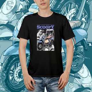 แขนสั้นcrew neckเสื้อยืด พิมพ์ลายกราฟฟิค Honda All New Scoopy สีดํา สีขาว S-XXXXL