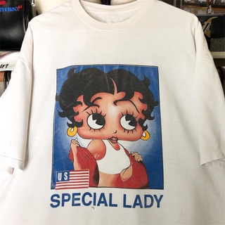 เสื้อยืดคอกลม แขนสั้น ผ้าฝ้าย พิมพ์ลายการ์ตูน betty boop miss betty ทรงหลวม