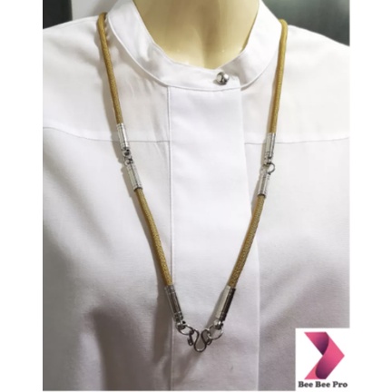 BBP68 - สร้อยคอเชือกร่ม สีเหลือง 27 นิ้ว 3 ห่วง สร้อยคอห้อยพระ สร้อยคอผู้ชาย หัวสร้อยสแตนเลส