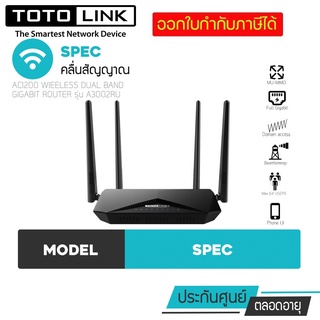 TOTOLINK A3002RU V2 AC1200 Router Wireless ไวไฟ เร้าเตอร์ Dual Band Gigabit WIFI Router