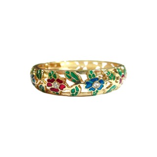 TANITTgems กำไลข้อมืองาน Enamel ฉลุลายดอกไม้ฝังเพชร