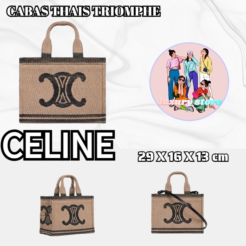 CELINE/CELINE  CABAS THAIS เล็ก TRIOMPHE ผ้ากระเป๋าหนังวัว/กระเป๋าผู้หญิง/กระเป๋า crossbody/ล่าสุด/ยุโรปซื้