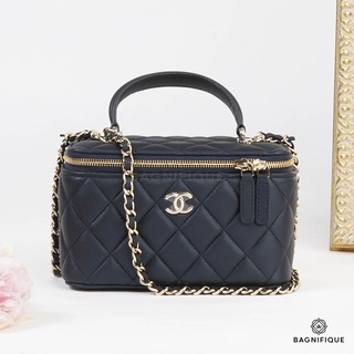 CHANEL VANITY TOP HANDLE 8" NAVY LAMB GHW MICROCHIP