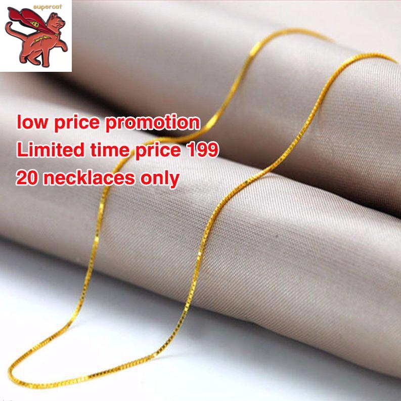 สร้อยคอทองคําสีเหลือง 18K สําหรับผู้หญิง Box Link Chain รูปที่ 2