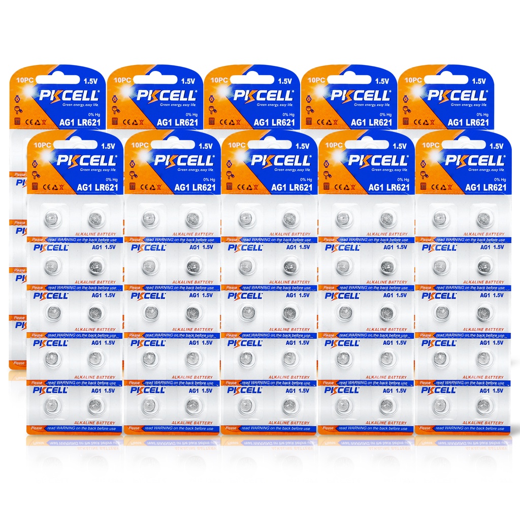 100Pcs AG1 PKCELL Original LR621 LR621W SR621W Alkaline Button Coin ...