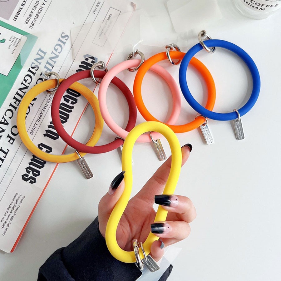 สายคล้องข้อมือซิลิโคน ทรงกลม สีแคนดี้ กันตก สําหรับห้อยโทรศัพท์มือถือ