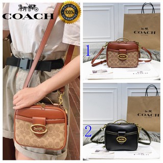 🎄พร้อมส่ง🌟 แท้ 💯% Coach กระเป๋าสะพายข้างผู้หญิงแฟชั่นสตรีลำลอง 2 ช่องซิปโลโก้สายการบินในสต็อก F93846